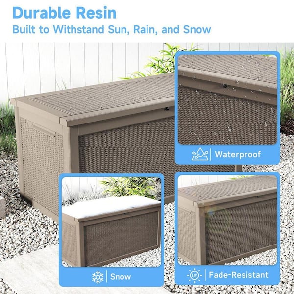 All-Weather 260 Gal. Grey Resin Deck Box Large Outdoor Storage Box