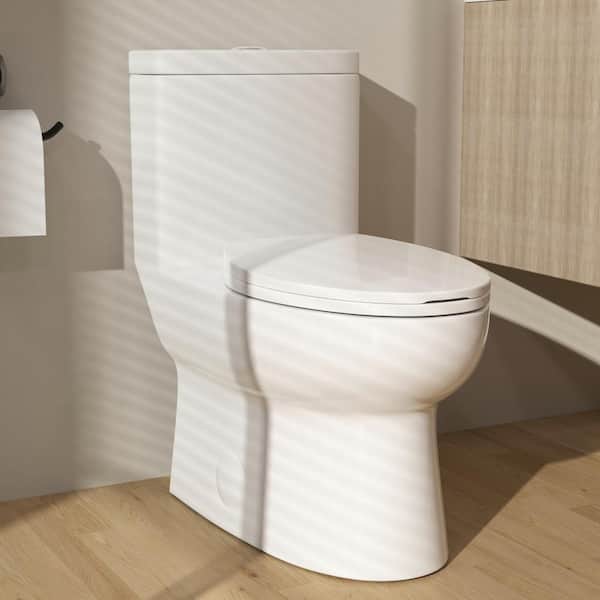 GIVING TREE 12 in. Rough-In 1-piece 1.1 GPF/1.6 GPF High Efficiency Dual Flush Elongated Toilet in Glossy White with Slow-Close Seat