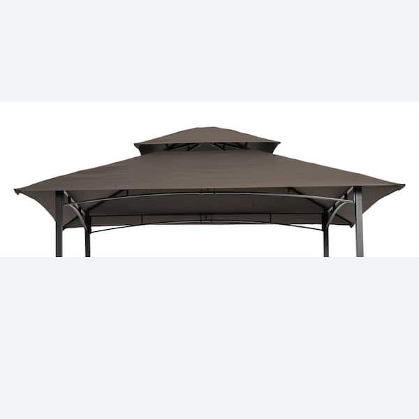 8x5FT Grill Gazebo Replacement Canopy-Double-Tiered BBQ Tent Roof Cover, Brown