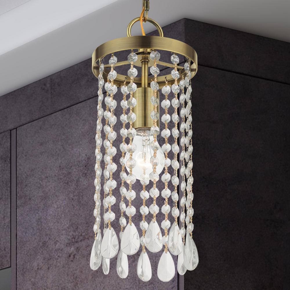 Antique Brass Mini Pendant with Crystal Frills