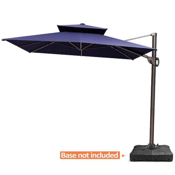 Pellebant Double Top 9 ft. x 10.5 ft. Aluminum Outdoor Cantilever Swivel Adjustable Tilt Patio Umbrella in Navy Blue with No Base