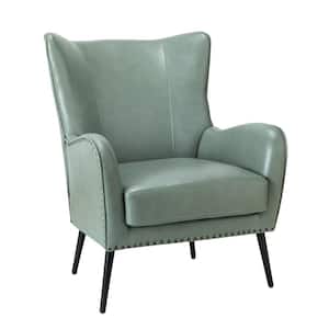 Harpocrates Modern Sage Wooden Upholstered Nailhead Trims Armchair With Metal Legs