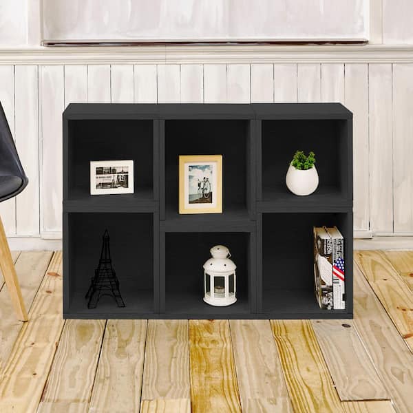 Way Basics 40.2 in. Black Wood 6-shelf Standard Bookcase with Cubes