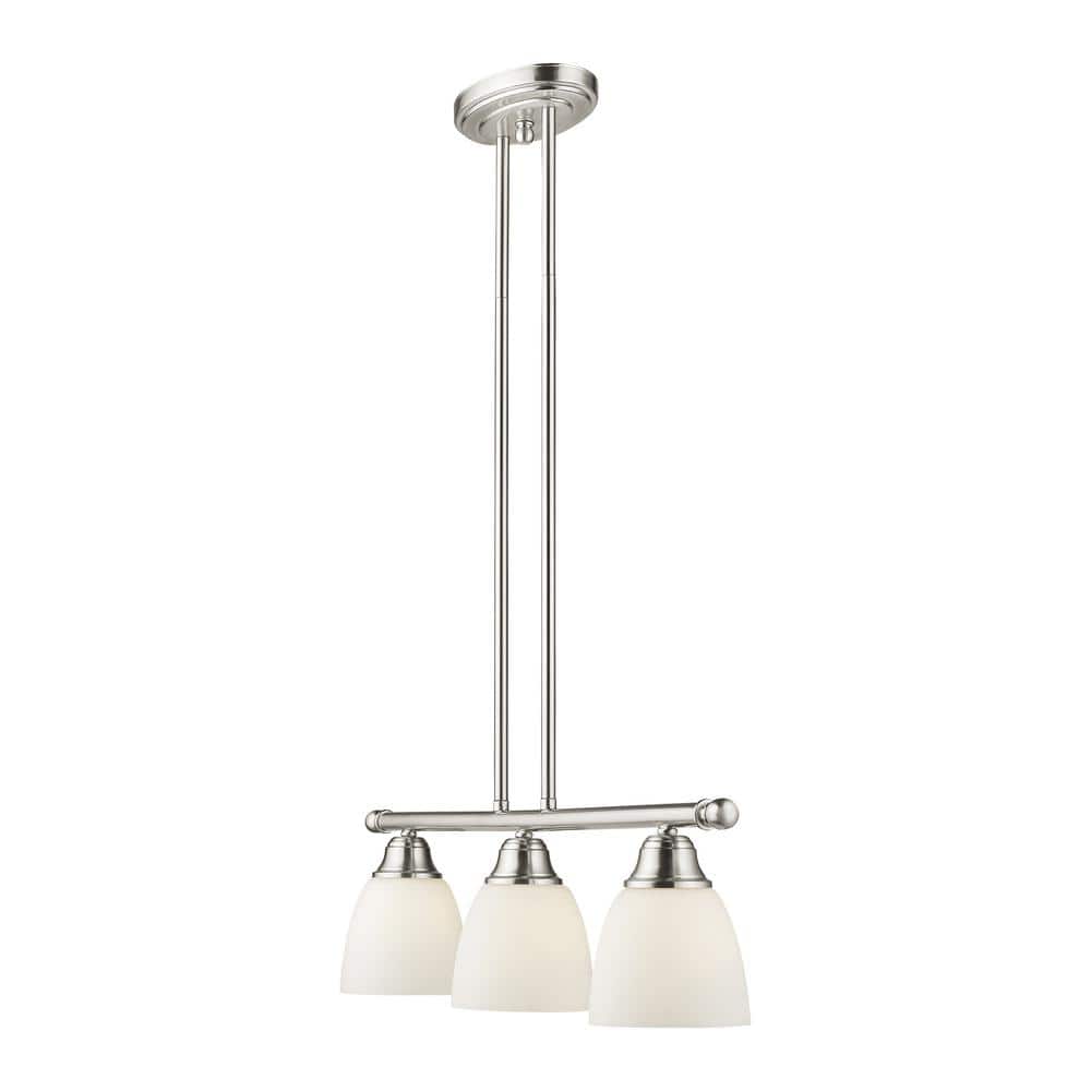 Brushed Nickel Steel 3-Light Chandelier with Frosted Glass Shades