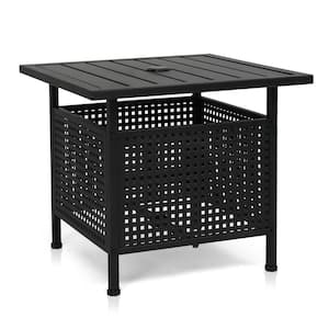 Metal Outdoor Side Table with Umbrella Hole 1.57 in. Coffee Table End Table