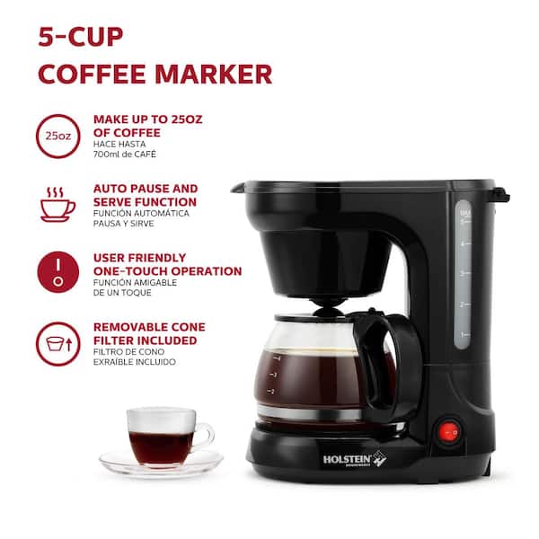 Mainstays 5-Cup Coffee Maker with Removable Filter Basket Black