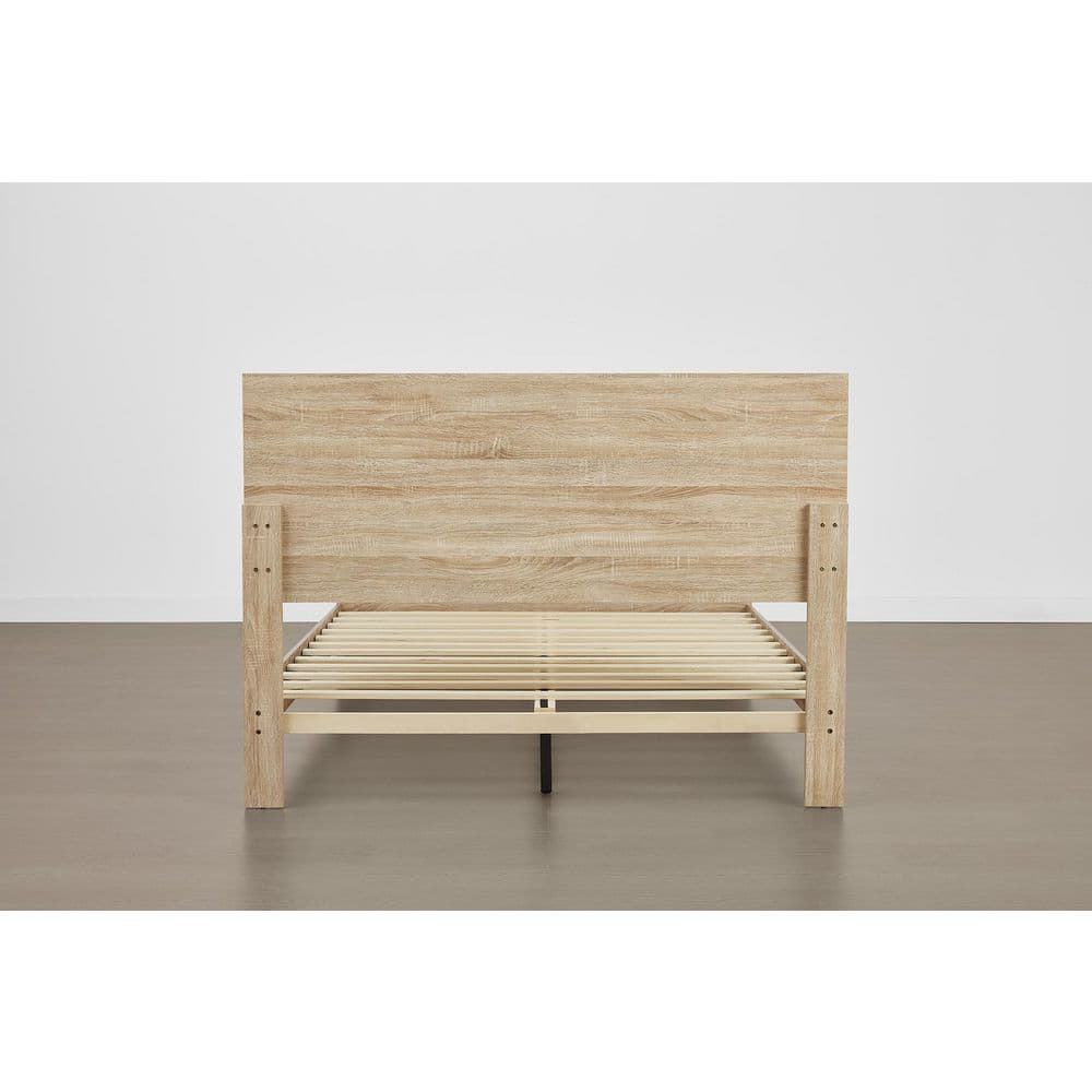 Talia Brown Wood Frame Queen Platform Bed with High Headboard Design, Solid Wood Legs, Sound-Absorbing Foam for Bedroom - thumbnail 5