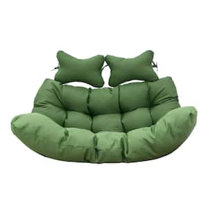 2 Person Modern Upholstered Hanging Egg Swing Cushion with Headrest for Porch, Indoor, Patio, Garden in Dark Green