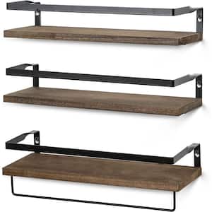 5.7 in. W x 16 in. D x 3.2 in. Dark Brown Wood Decorative Wall Shelves with Brackets