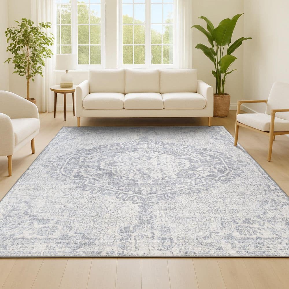 Modern Gray/Ivory 5 ft. x 8 ft. Persian Vintage Medallion Area Rug price history on PriceWatchPro