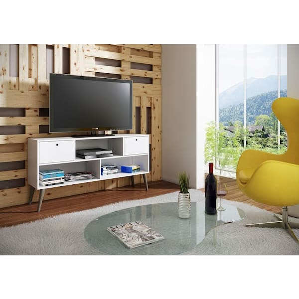 Manhattan Comfort 53 in. White Composite TV Stand with 2 Drawer Fits TVs Up to 42 in. with Cable Management