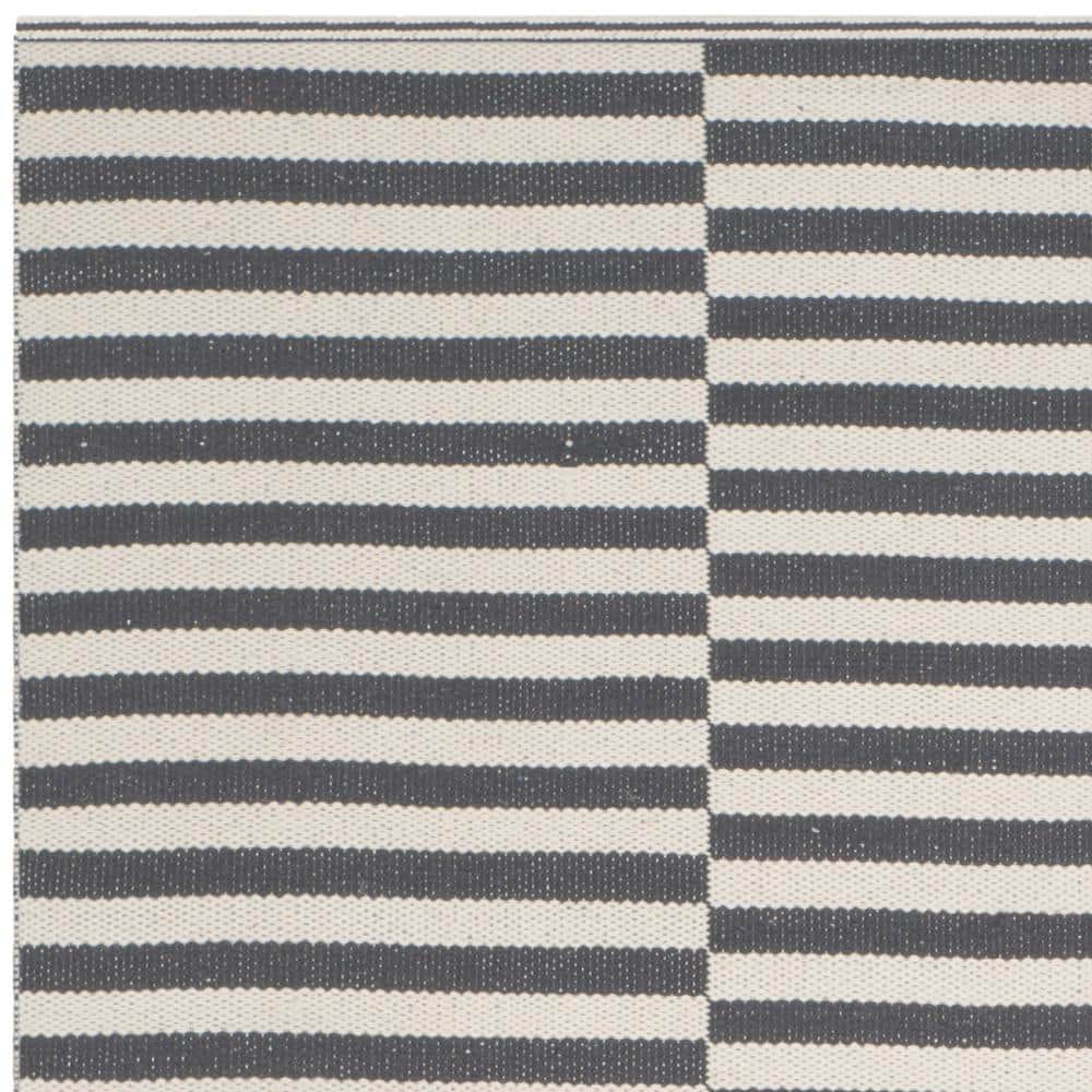 Gray and Ivory Striped Wool Cotton 4' x 6' Area Rug