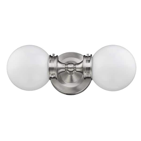 Acclaim Lighting Fairfax 2-Light Satin Nickel Vanity Light with White Globe Shades