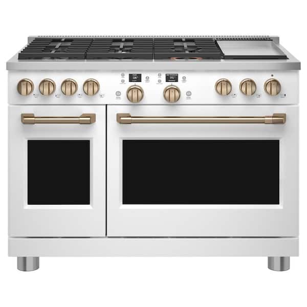 Cafe 48 in. 8.25 cu. ft. Smart Double Oven Dual Fuel Range with Self-Cleaning Convection Oven in Matte White