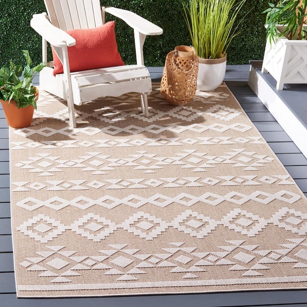 Global Beige/Ivory 7 ft. x 7 ft. Diamond Aztec Indoor/Outdoor Square Area Rug