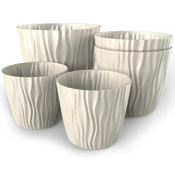 MUELLER 6 in., 7.5 in. and 9.3 in. Dia Beige Plant and Flower Pot, Stylish Indoor and Outdoor Polypropylene Planter, (5/1 Set)