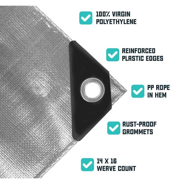 50 ft. x 50 ft. Brown/Black 16 Mil Heavy Duty Polyethylene Tarp, Waterproof, UV Resistant, Rip and Tear Proof