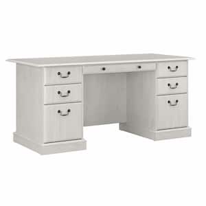 Saratoga 65.98 in. Rectangular Linen White Oak 6 Drawer Desk