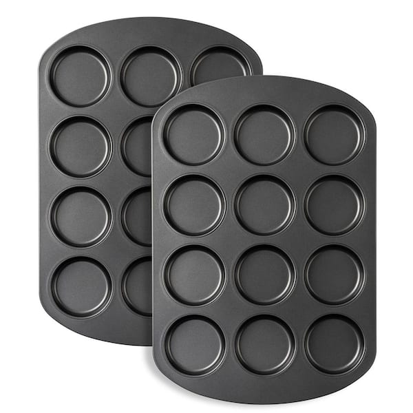 12-Cup Muffin Top Pan Set of 2, 3 in. Nonstick Carbon Steel Bakeware for Muffins, Cupcakes, Cookies, Oven Safe to 450°F