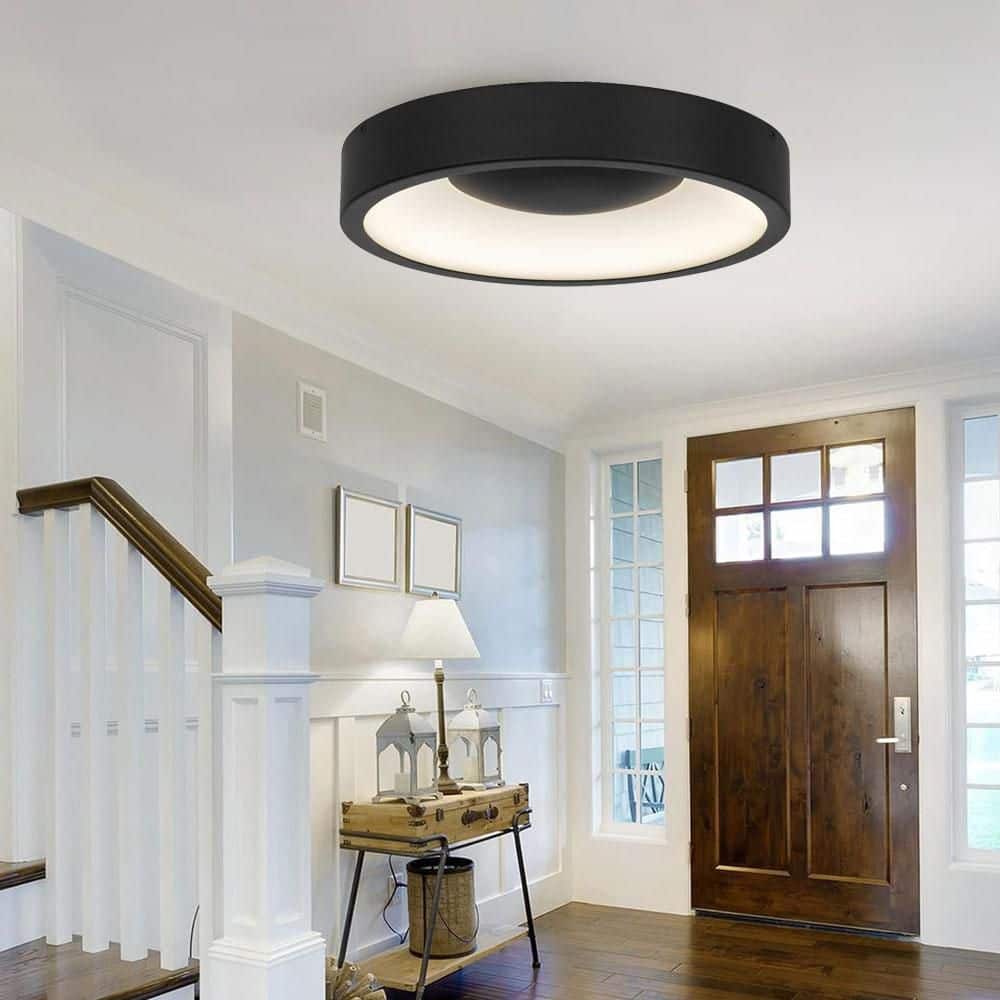 14 in. Black LED Flush Mount 35W 5 Color Dimmable with Glass Diffuser for Large Living Room Hallway Bathroom Bedroom price history on PriceWatchPro
