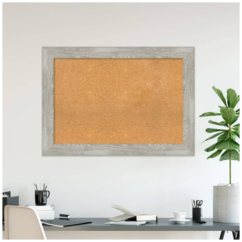 Dove Greywash Framed Natural Cork Bulletin Board 46" x 34"