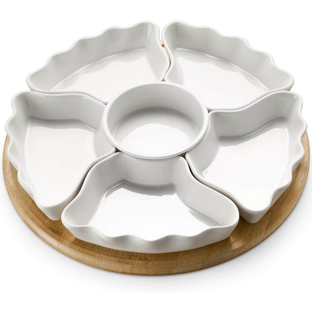 Rotatable Decorative Serving Tray and Platters,12 in. White Divided Serving