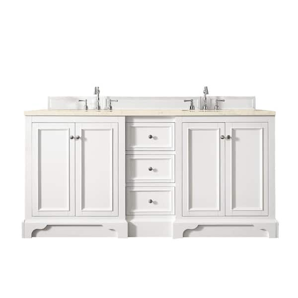 James Martin Vanities De Soto 73.3 in. W x 23.5 in. D x 36.3 in. H Bath Vanity in Bright White with Eternal Marfil Quartz Top