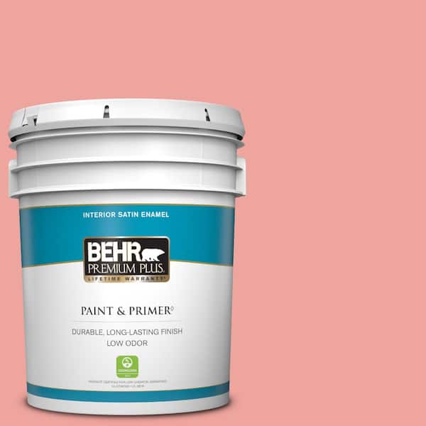 BEHR PREMIUM PLUS 5 gal. #160B-4 Modestly Peach Satin Enamel Low Odor Interior Paint & Primer