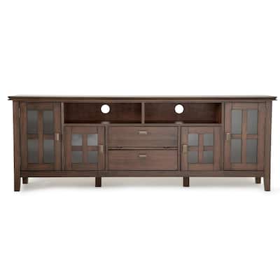 Artisan Solid Wood 72 in. Wide Transitional TV Media Stand in Natural Aged Brown for TVs up to 80 in.