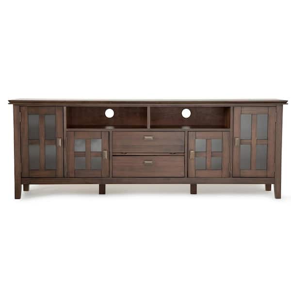 Simpli Home Artisan Solid Wood 72 in. Wide Transitional TV Media Stand in Natural Aged Brown for TVs up to 80 in.