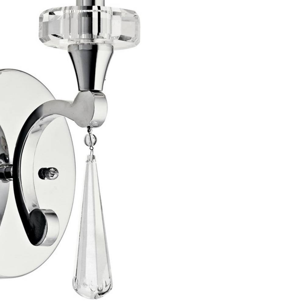 Chrome and White Fabric Shade Wall Sconce with Crystal Accents