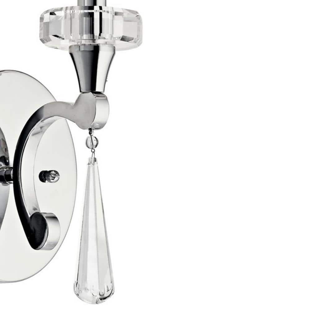 Chrome and White Fabric Shade Wall Sconce with Crystal Accents