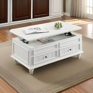 Custom Series 48 in. White and Black Rectangle Wood Coffee Table with Lift Top Function and 2 Drawers