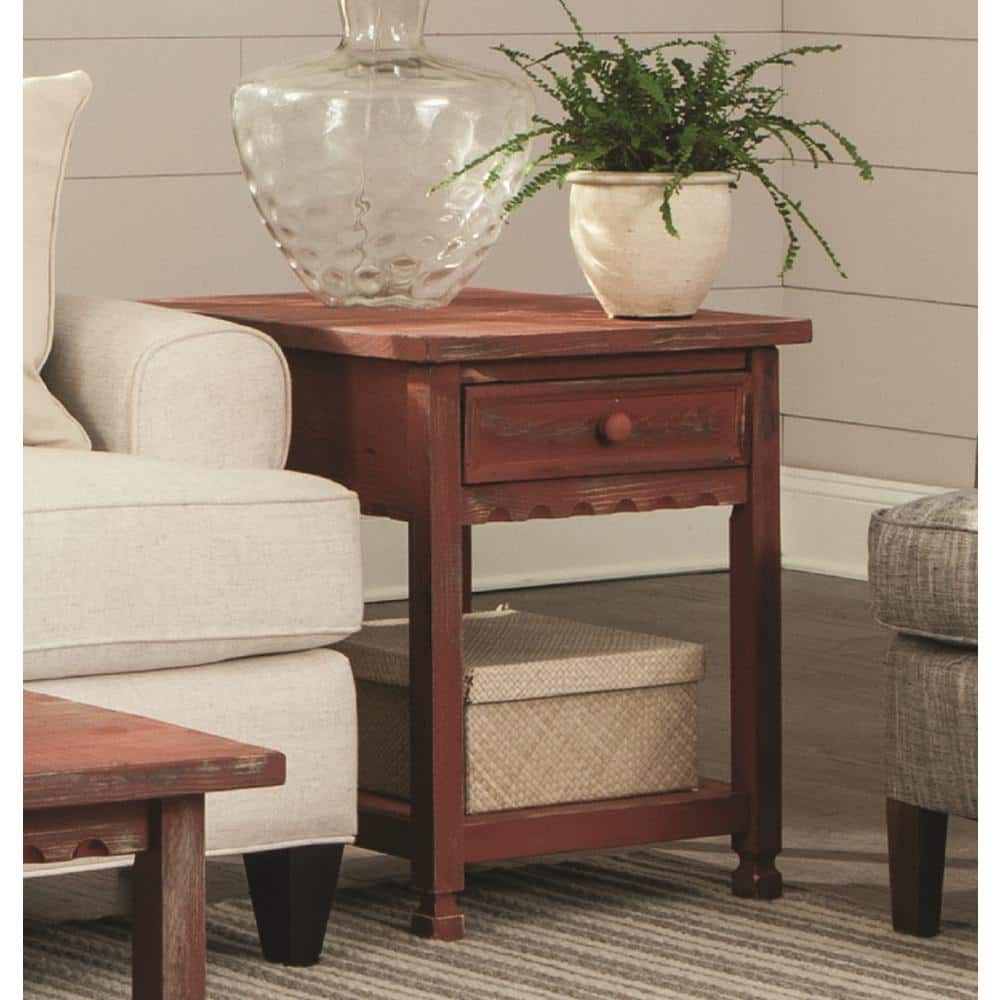 Rustic Red Antique Finish Cottage End Table with Storage