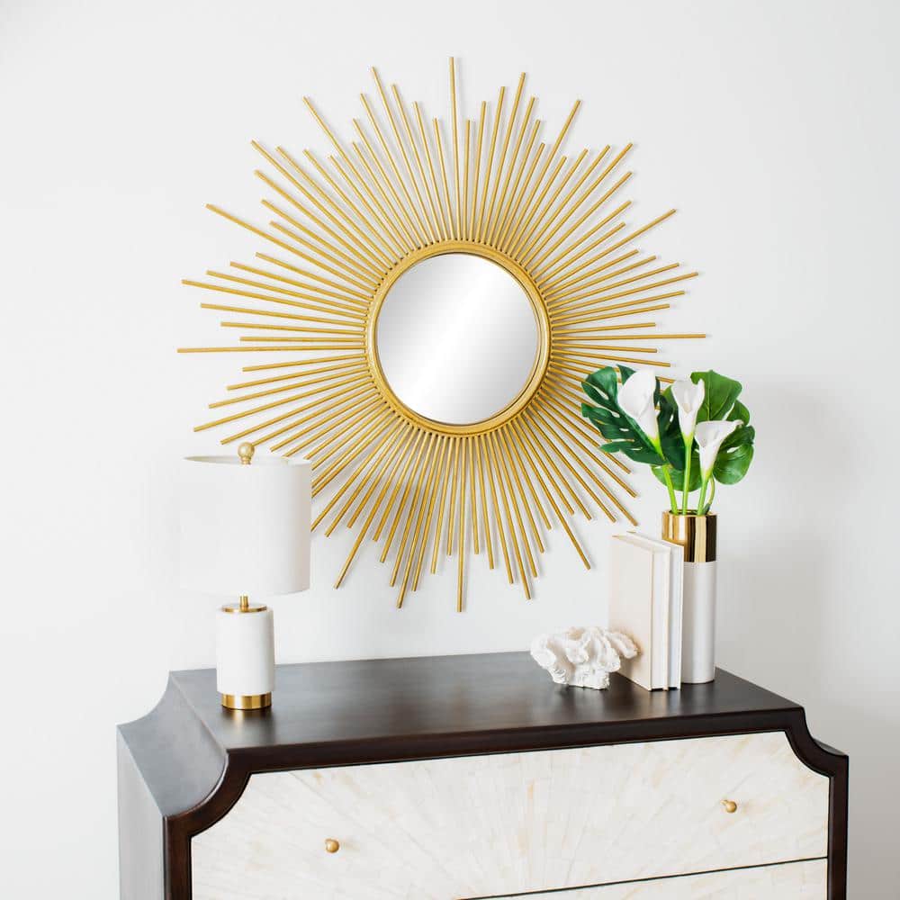 40.5" Gold Sunburst Round Wood Wall Mirror