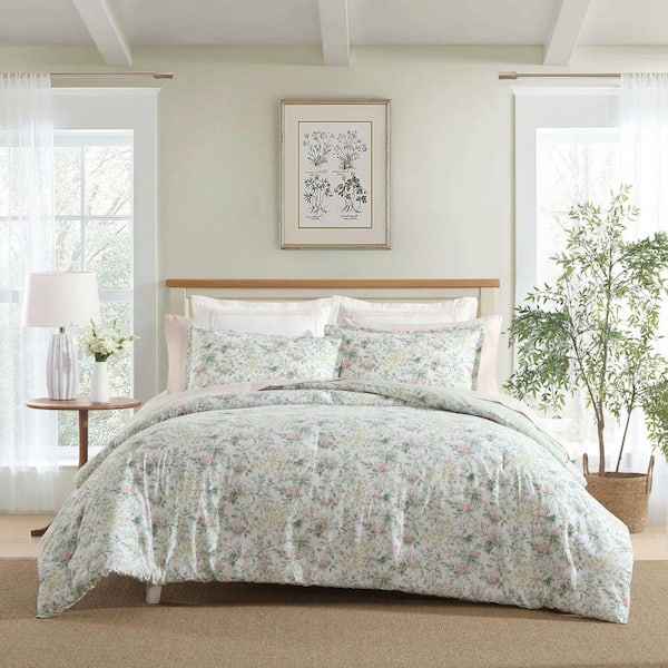 Bramble Floral 3-Piece Pink/Yellow Cotton King Comforter Set