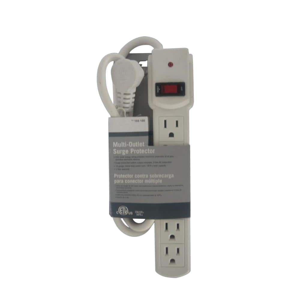 6-Outlet Surge Protector with 3 ft. Cord and 45 Degree Flat Angle Plug, Whi