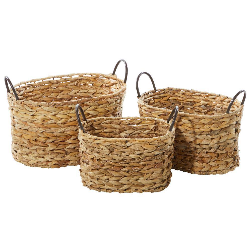 LITTON LANE Natural Brown Oval Braided Corn Leaf Wicket Baskets with ...