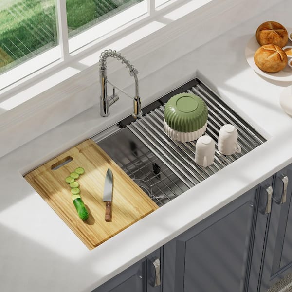 30 in. Undermount Single Bowl 18 Gauge Sliver Stainless Steel Workstaion Kitchen Sink with Accessories