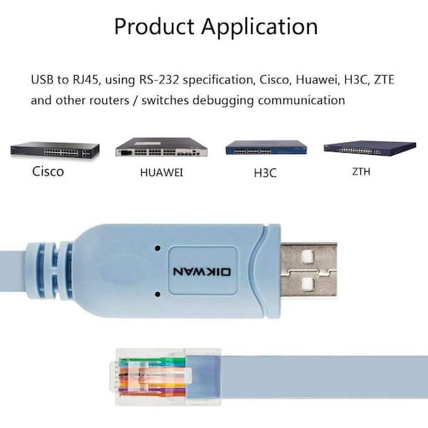 Lukyamzn - Essential 6 ft. USB to RJ45 Serial Console Cable Blue for Cisco Routers/AP Router/Switch Windows, Mac, Linux