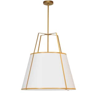 Trapazoid 3-Light Gold Pendant with Laminated Fabric Shades