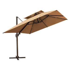 10 ft. Aluminum Cantilever Tilt Patio Umbrella in Tan