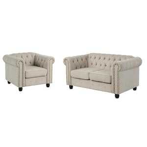 Linen Couches for Living Room Sets, Chair and Loveseat 2 Pieces Top Beige