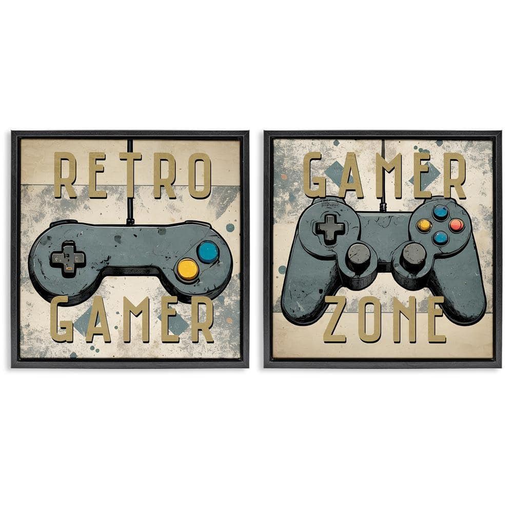 Retro Gamer Controllers by Kim Allen 2-Pieces Black Floater Frame Typography Graphic Art Print 18 in. x 18 in.