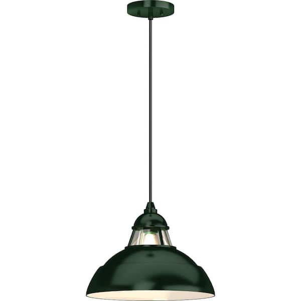 Volume Lighting 1-Light Indoor Green Hanging Pendant with Lighthouse-Inspired Bowl and Clear Glass