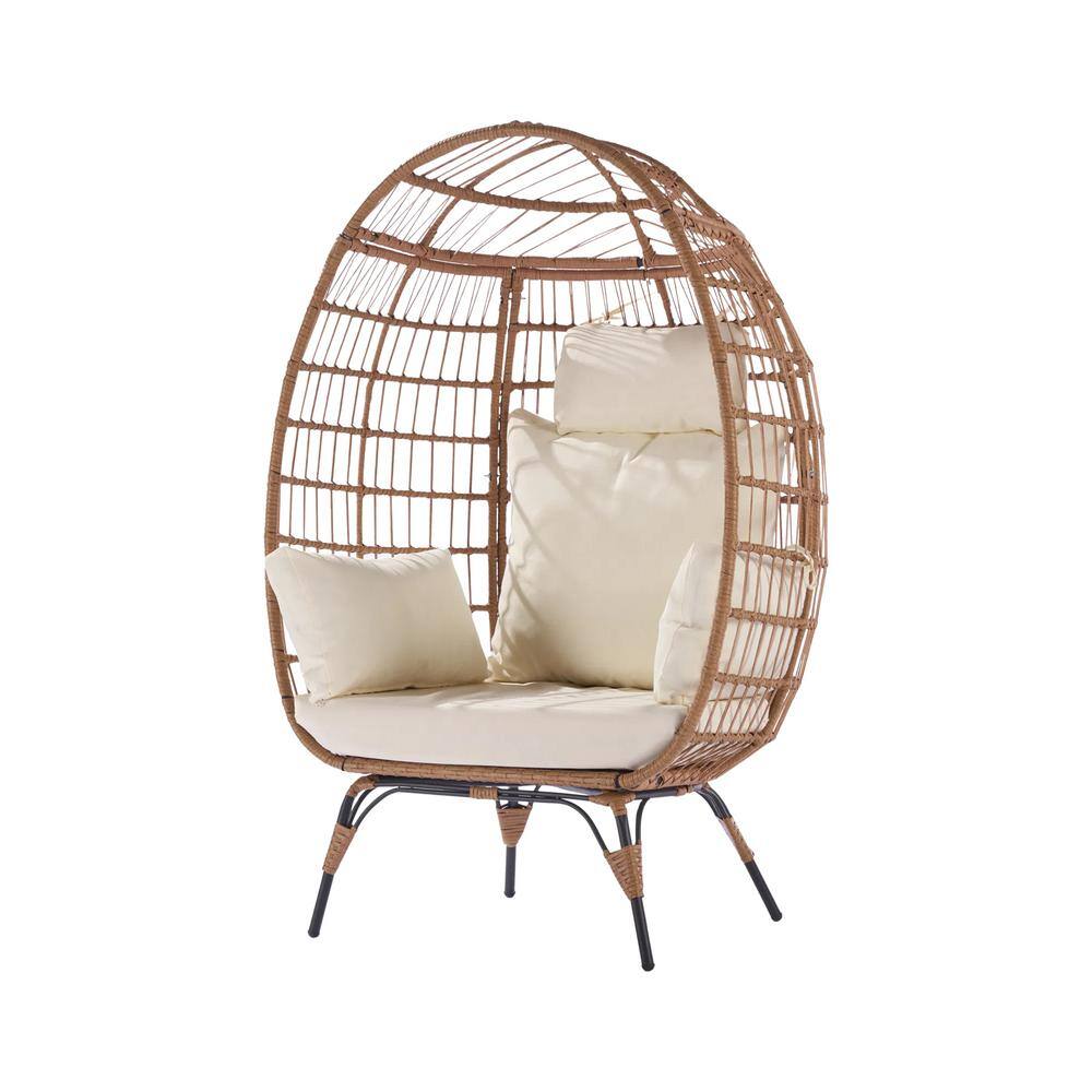39 in. ft. Single Brown Metal Patio Swing without Umbrella with White Cushi