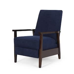 Maria Navy Blue and Chocolate Brown Fabric Pushback Recliner Chair
