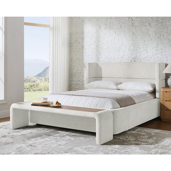 Karl White Wood Frame King Platform Bed with Bedside Tables