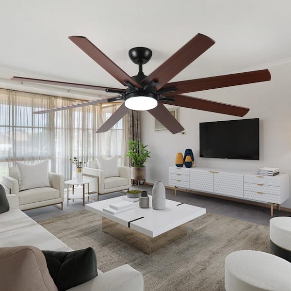 AA 72 in. Integrated LED Indoor Matte Black Ceiling Fan w/Light with 8 Reversible Blades and Remote Control Included