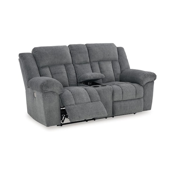 Benjara Kendy Slate Gray Polyester Glider Power Recliner Chair